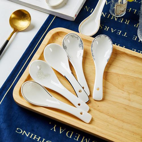 陶瓷小汤勺10个装 骨瓷简约勺子调羹 欧式碗碟套装家用景德镇餐具